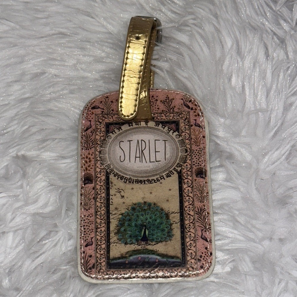 Papaya Art Starlet Peacock Luggage Tag Gold Metallic Strap Anahata Joy Katkin